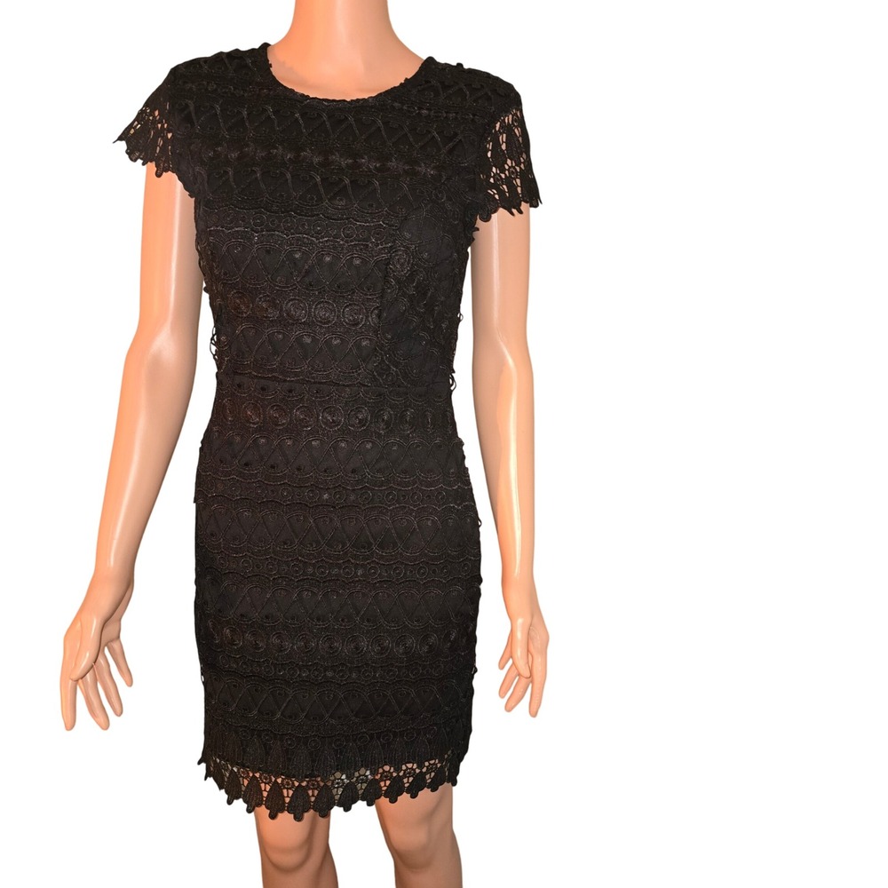 Francescas Black Lace Dress Short Sleeve Party Cocktail XS